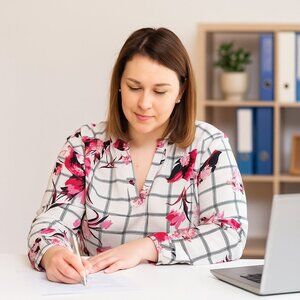 Perseption Concept Geometric Floral Blouse Women’s Large Top 3/4 Sleeves